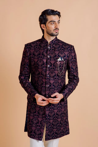 WINE WORLI VELVET SEQUIN INDO WESTERN