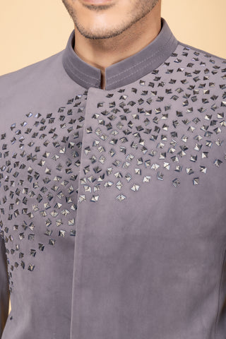 GREY VELVET STONE JODHPURI SET