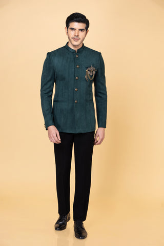 Green Suede Jodhpuri bandhgala Set For Men