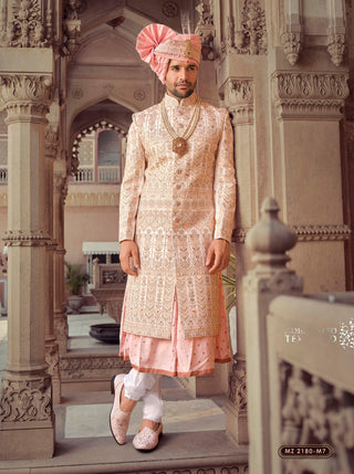 Peach Regal Anarkali Sherwani