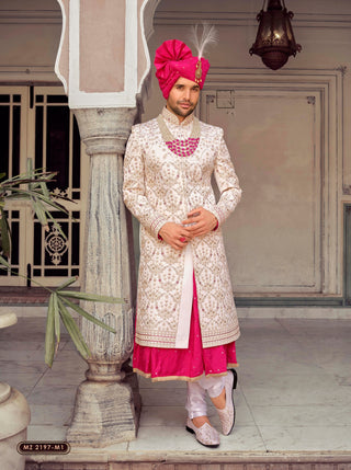 Beige Opulence Sherwani with Resham Embroidery