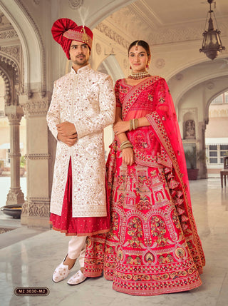 Cream Silk Thread Enchantment Sherwani with Turban