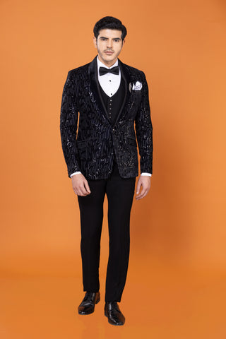 BLACK SEQUIN VELVET TUXEDO