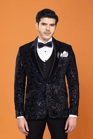 BLACK SEQUIN VELVET TUXEDO