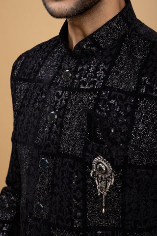 BLACK BLOCK VELVET SEMI-INDO WESTERN