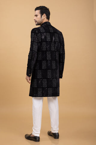 BLACK BLOCK VELVET SEMI-INDO WESTERN