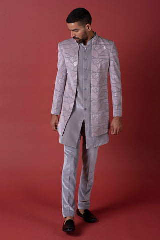 GREY VELVET DIAMOND SHRUG INDO WESTERN