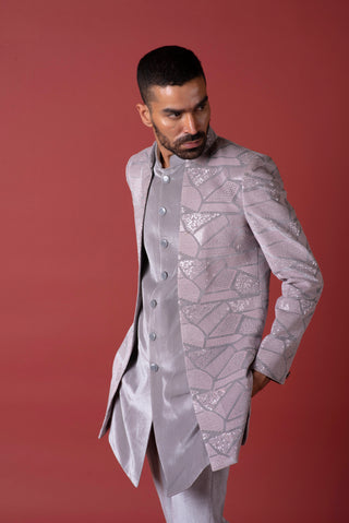 GREY VELVET DIAMOND SHRUG INDO WESTERN