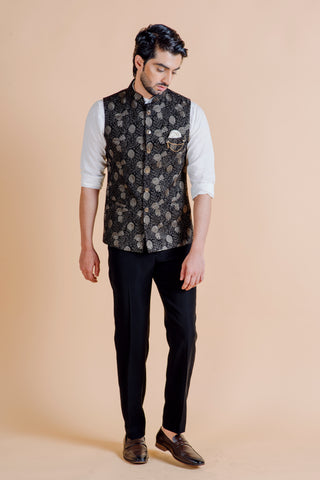 BLACK LEAF WAIST COAT SET