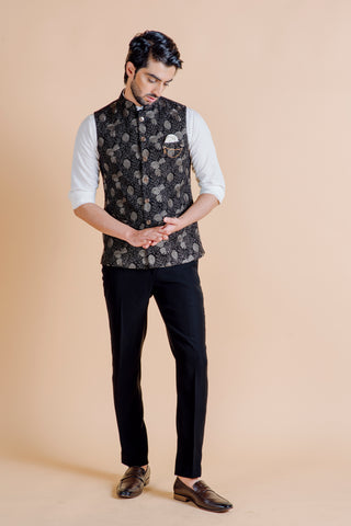 BLACK LEAF WAIST COAT SET