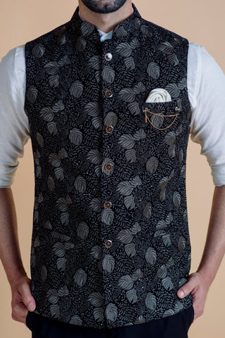 BLACK LEAF WAIST COAT SET