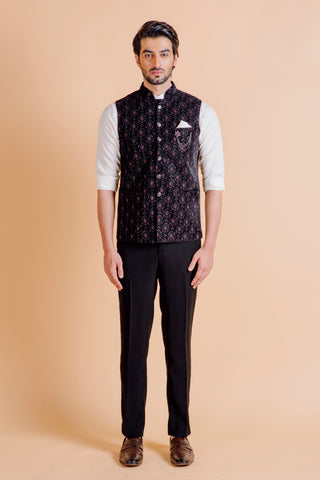 WINE PETAL WAIST COAT SET