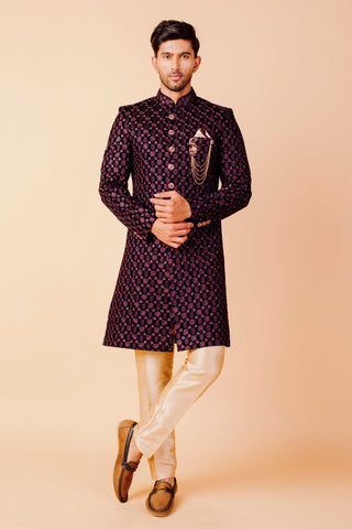 WINE EMBROIDERED INDO WESTERN