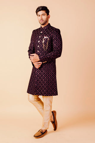 WINE EMBROIDERED INDO WESTERN