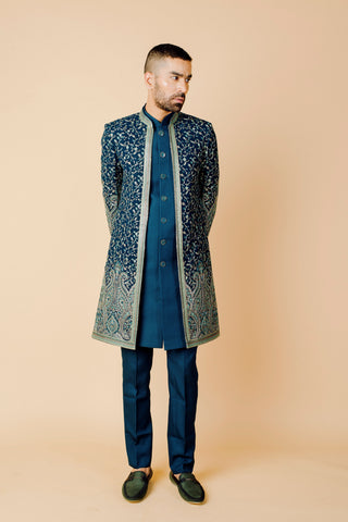 PEACOCK GREEN RAVE SHRUG INDO WESTERN
