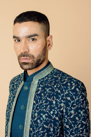 PEACOCK GREEN RAVE SHRUG INDO WESTERN