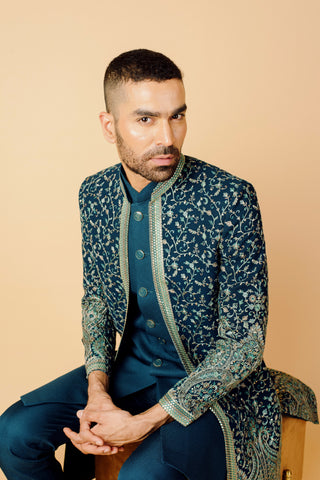 PEACOCK GREEN RAVE SHRUG INDO WESTERN
