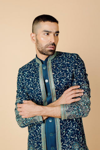 PEACOCK GREEN RAVE SHRUG INDO WESTERN