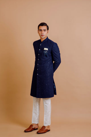 NAVY BLUE SEQUIN EMBROIDERED INDO WESTERN