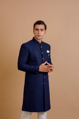 NAVY BLUE SEQUIN EMBROIDERED INDO WESTERN