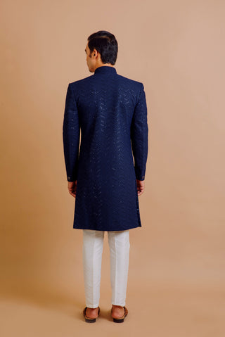 NAVY BLUE SEQUIN EMBROIDERED INDO WESTERN